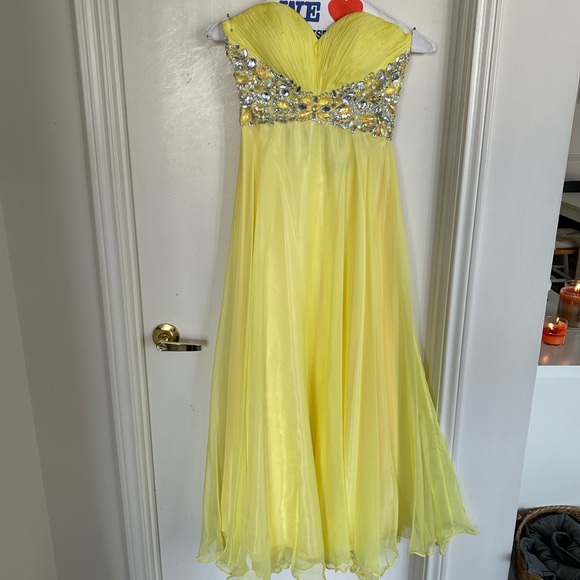 Yellow Strapless Prom Dress - Picture 1 of 8